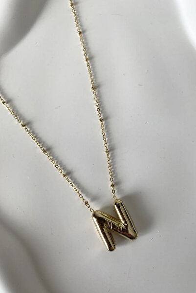 Fubena قلادة فقاعية ذهبية اللون على شكل حرف N من الفولاذ