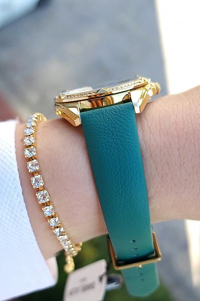 Daniel Klein Green Leather Strap Women's Wristwatch