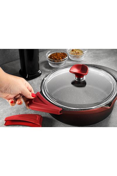 Aryıldız Flipper Granite 9 Piece Red-Black Cookware Set
