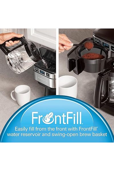 Hamilton Beach FrontFill® 12 Cup Programmable Coffee Maker, 1.7L Glass Carafe, 950W,3 Brewing Options,Auto Shut-off