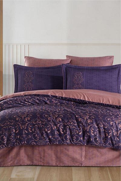 Hobby Purple Gris Cotton Satin Double Duvet Cover Set