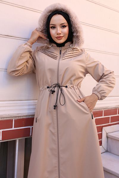 benguen Παλτό Bondit με ραβδώσεις 1102 Model Cream Color
