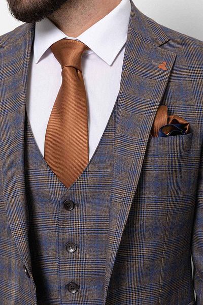 Mcr Camel Navy Blue Slim Fit Mono Collar Men's Suit