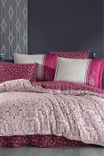 Hobby Leona Claret Red Cotton Satin Double Duvet Cover Set