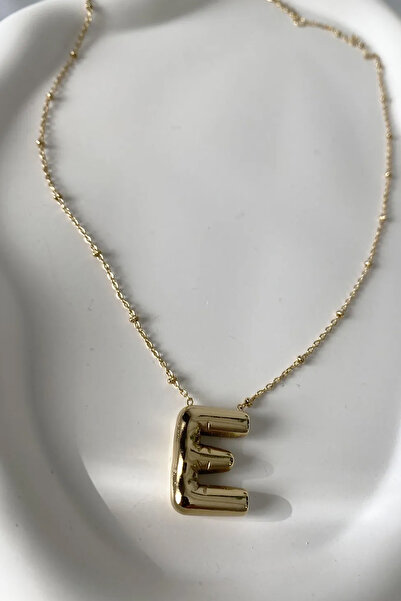 Fubena Altın Renk Bubble E Harf Çelik Kolye