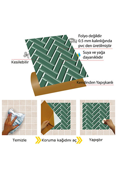 TİNK Kendinden Yapışkanlı Zümrüt Balıksırtı Desenli Pvc Karo 30x30 Cm (11 ADET) 1m2
