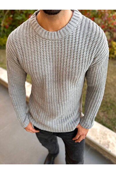 elkumoda Crew Neck Oversize Double Layer Chain Knit Natural Cotton Loose Cut Non Pilling Knitted Knitwear Sweater