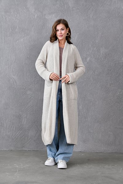 bayansepeti Double Pocket Stone Knitwear Shawl Collar Long Cardigan - 5001