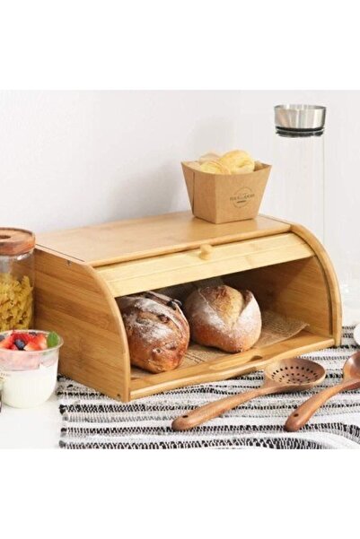 ALLEGRI Natural Bamboo Bread Storage Box Basket with Sliding Sliding Lid Larg...