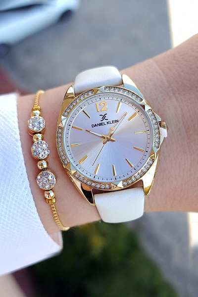 Daniel Klein Beyaz taşlı Kadın Kol Saati + Bileklik