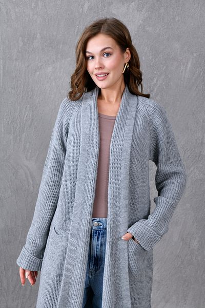 bayansepeti Gray Knitwear Fabric Double Pocket Shawl Collar Long Cardigan 5001