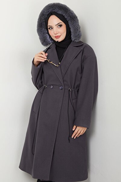 hafsamina معطف كشمير مدخن - هودي ورباط خصر HM2604