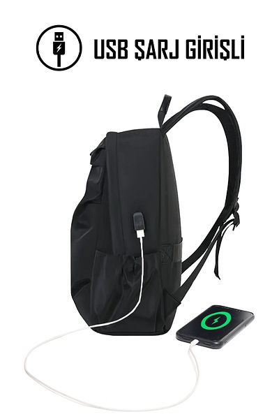 D'VERS Notebook și rucsac negru cu fermoar din material hidrofug