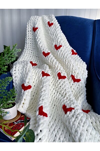 eksper hırdavat Alize Puffy Soft Hearted Hand Knitted - Fireplace and Tv Blanket Sofa 95X145