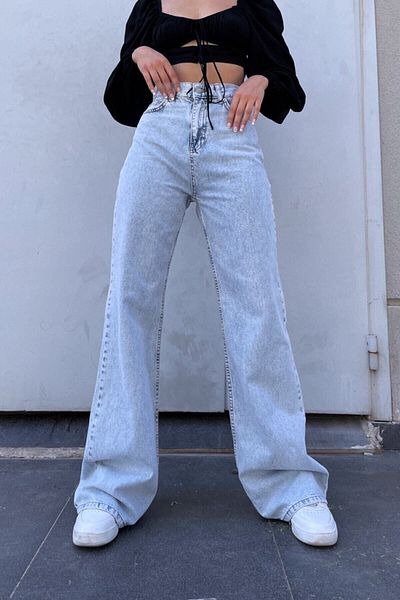 WODDİ Duryn Jnswrld Ice Snow High Waist Loose Colorfast Jeans Pants