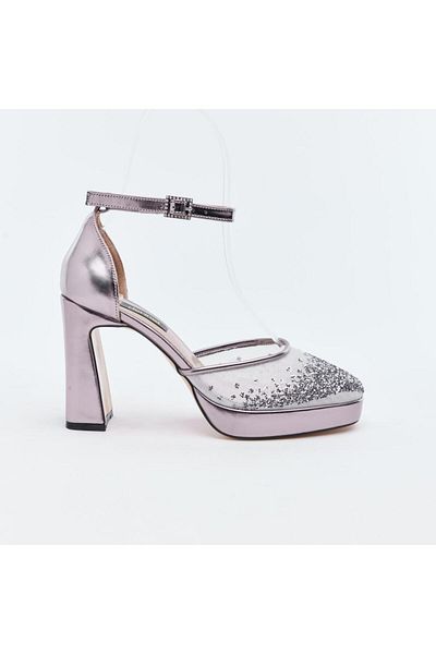 derinet Platform Women's Evening Dress Shoes - With Stone Accessories and Mesh