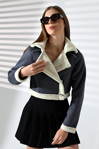 Deafox Gray Plush Faux Suede Jacket