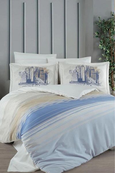 Hobby Set cuvertură dublă din satin de bumbac Blue Aden