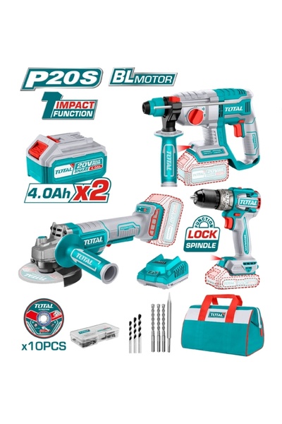 TOTAL ÜÇLÜ AVANTAJLI AKÜLÜ SET  TAŞLAMA_HİLTİ_VİDALAMA