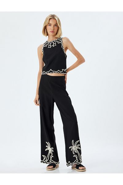 Koton Crop Top Πλεκτό Ύφασμα βισκόζης με λεπτομέρεια έθνικ σχέδιο