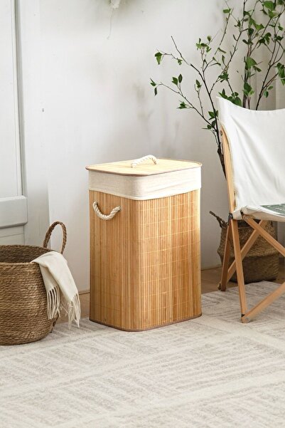 Sezka Life Καλάθι ρούχων από ψάθα μπαμπού Τετράγωνο καλάθι βρώμικων ρούχων με...