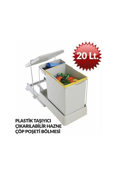 Pelikan Coș de gunoi din plastic cu șină gri deschis - cu suport, model 20 1