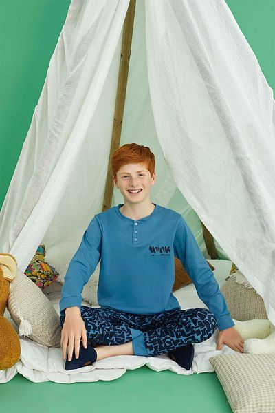 Aydoğan Costum de pijama pentru bărbați Bora Interlock Electric Blue 0727