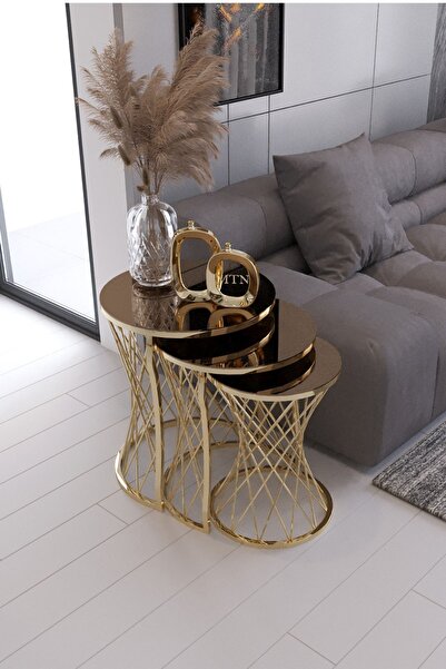 home plus mobilya Hasır 3'lü Gold Ayak Bronz Ayna & Bohem Sehpa & Zigon Sehpa & Orta Sehpa & Modern Sehpa Takımı &..
