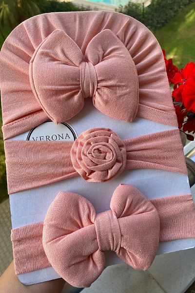 VERONA TARZ Baby Girl Lüz Natural 3-Piece Hairpin Set Hair Bonnet Set Newborn Gift 0-1 Year Old