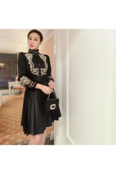 jennyfer garment KREP KUMAŞ TÜL NAKIŞ İŞLEMELİ ELBİSE