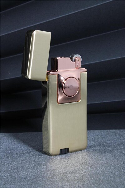 Silvio Monetti Altın Renk Pürmüzlü Ve Alevli Çift Başlıklı Düğmeli Gazlı Çakmak 24csm868tr03