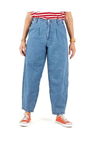 Portakal Esintisi talie înaltă Pantaloni din denim pentru femei cu pliuri