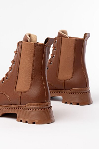 Aymood 2051-298 Кафяви ежедневни дамски боти с плосък ток и връзки, еластични