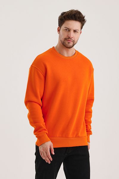 COMBİNE MİCHAİL Πορτοκαλί βαμβακερό ανδρικό φούτερ Oversize Raised Basic