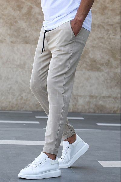 Madmext Plaid Beige Jogger Mad4081