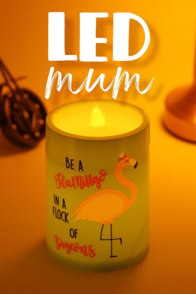 Telvesse Flamingo Led Mum Bardak Tipi Pilli Dumansız Alevli Dekoratif Yapay M...