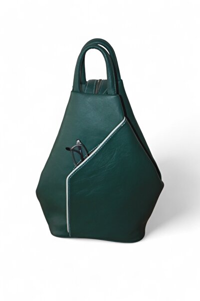 MEBES Green and White Striped Vase Model Genuine Leather Women's Shoulder and...