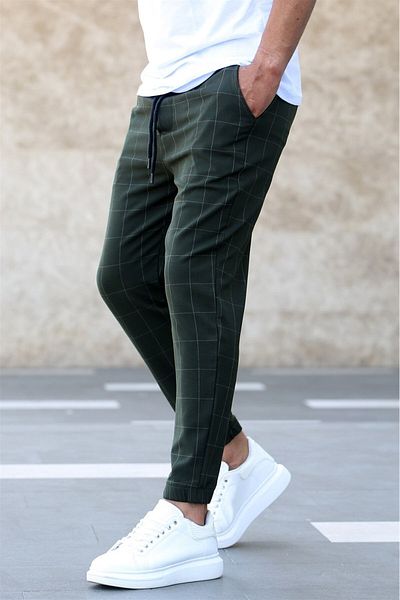 Madmext Καρό Khaki Jogger Mad4081