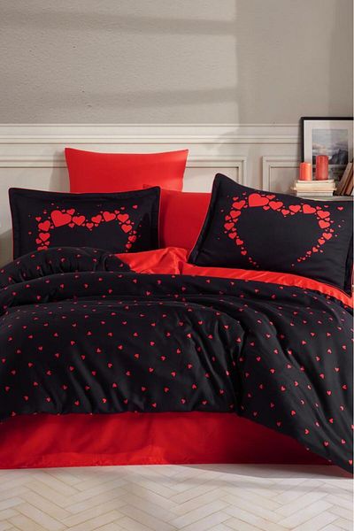 Hobby Amore Black Cotton Satin Double Duvet Cover Set