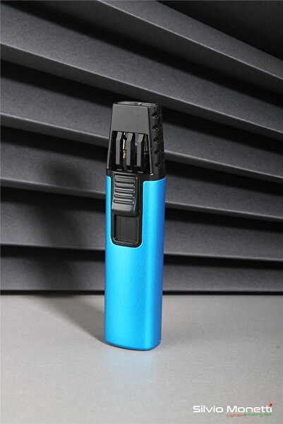 Silvio Monetti Mavi Özel Tasarım Güçlü Çift Pürmüz Gazlı Çakmak 24CSM844MR03