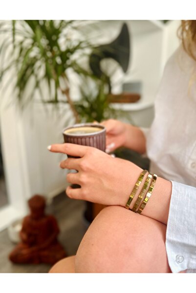 Natuur Collection Yeşil Haki Beyaz Altın Bakır Kahve El Yapımı Bileklik Bohem...