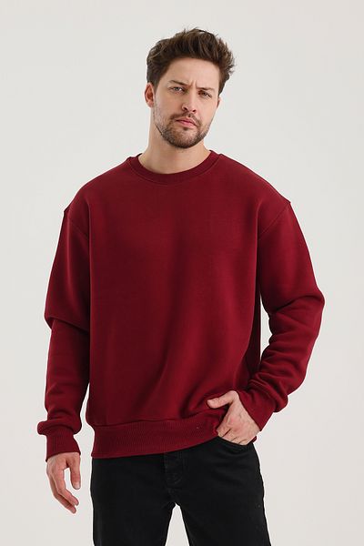 COMBİNE MİCHAİL Ανδρικό φούτερ Claret Red Crew Neck Oversize Raised Basic