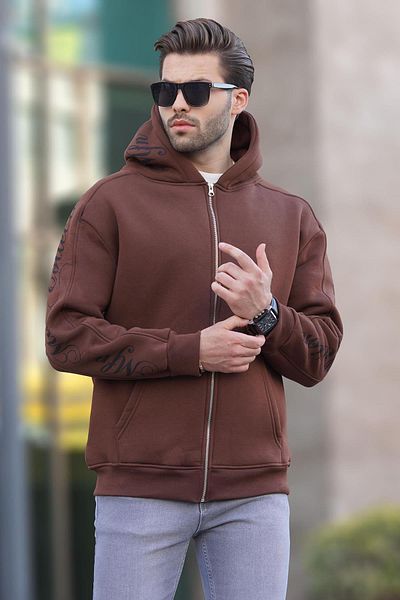 Madmext Ανδρική ζακέτα 7053 με στάμπα Bitter Brown