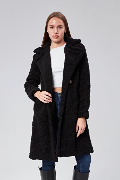 Transacoustic Kadın Siyah Çift Düğme Kaban Mont
