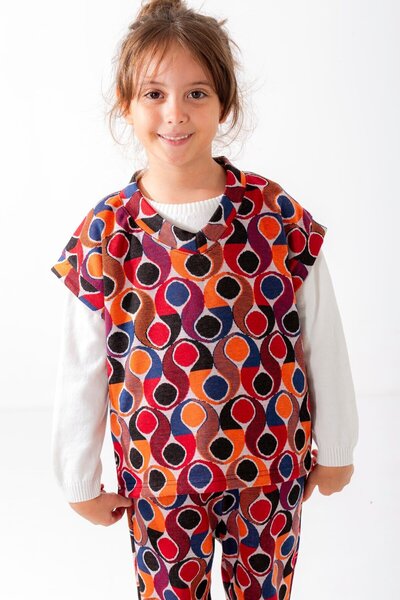 PLANT Mini Kids – Garden Orange/Red Color, 100% Cotton, V-Neck Sweater