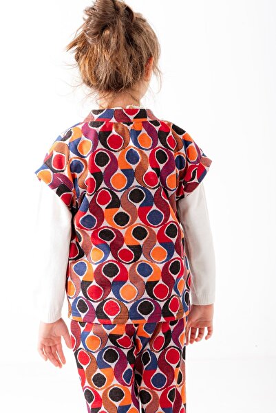 PLANT Mini Kids – Garden Orange/Red Color, 100% Cotton, V-Neck Sweater