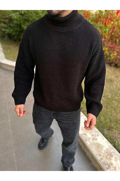elkumoda Мъжки пуловер с широка плетка и голяма яка