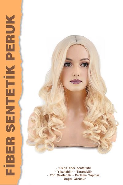 KONAK PERUK Platinum - Wavy and Rivetless Long Fiber Synthetic Wig