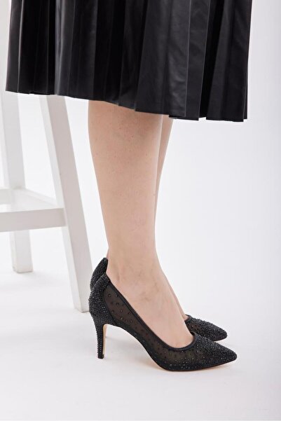 derinet Sindirella Taş Aksesuarlı Fileli Kadın Stiletto