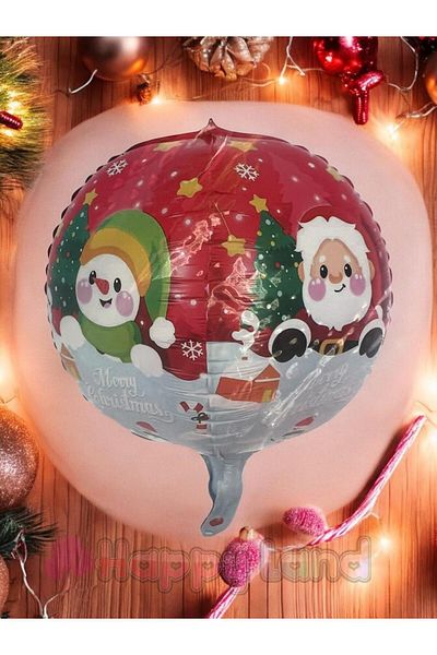 Happyland Christmas Santa and Snowman Pattern Round Foil Balloon 22Inch 55cm Christmas Balloon